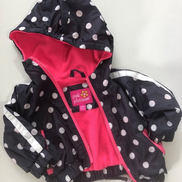 Pink Platinum Baby Girls' Infant 6-9m Polka Dot Outerwear Jacket, Fleece Lining - Picture 8 of 10